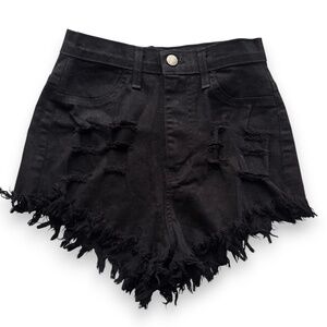 APHRODITE Black Distressed Frayed Hem Denim Shorts Size M Made in USA